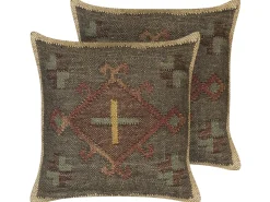 Conjunto De 2 Almofadas Decorativas Em Juta Multicolor 45 X 45 Cm Katora