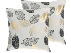 Conjunto De 2 Almofadas Decorativas Com Estampado Preto E Dourado 45 X 45 Cm Lotus