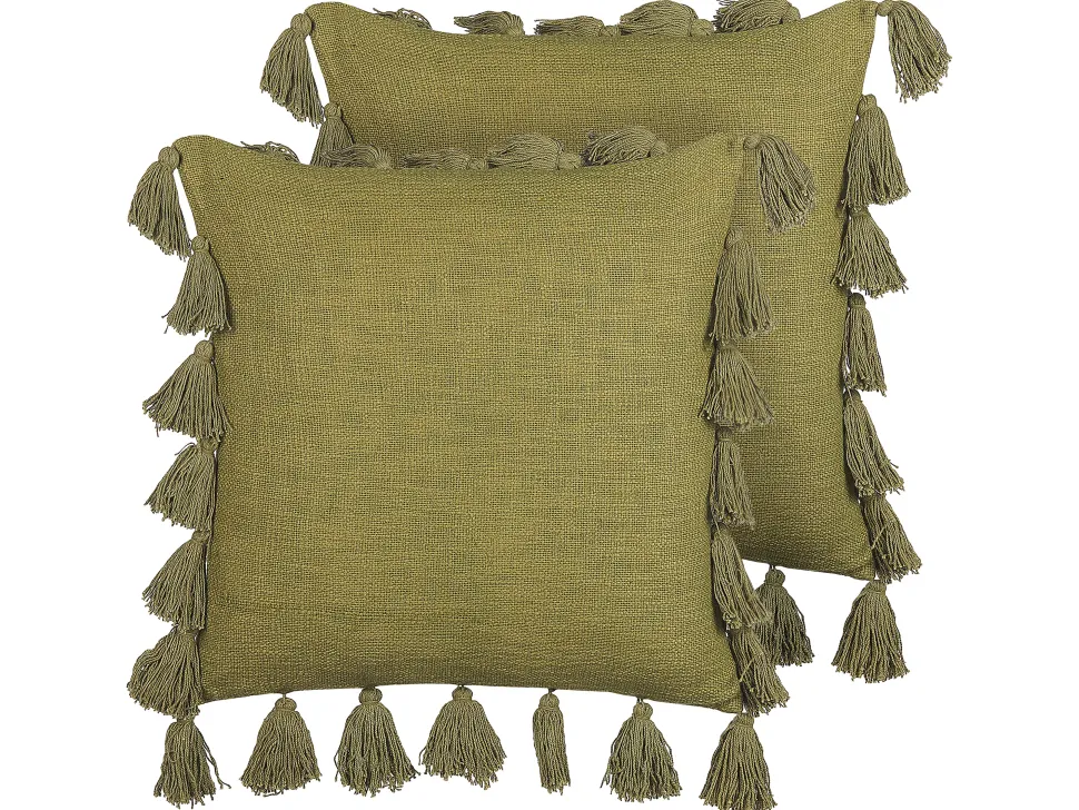Conjunto De 2 Almofadas Decorativas Verde Azeitona 45 X 45 Cm Lynchis