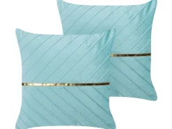 Conjunto De 2 Almofadas Decorativas Em Veludo Azul Claro 45 X 45 Cm Coneflower