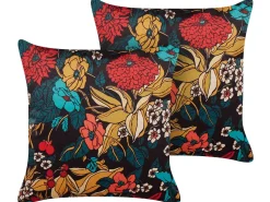 Conjunto De 2 Almofadas Decorativas Em Veludo Multicolor Com Padrao De Flores 45 X 45 Cm Protea