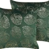 Conjunto De 2 Almofadas Decorativas Veludo Verde E Dourado 45 X 45 Cm Monstera
