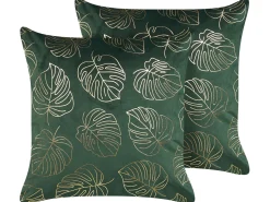 Conjunto De 2 Almofadas Decorativas Veludo Verde E Dourado 45 X 45 Cm Monstera