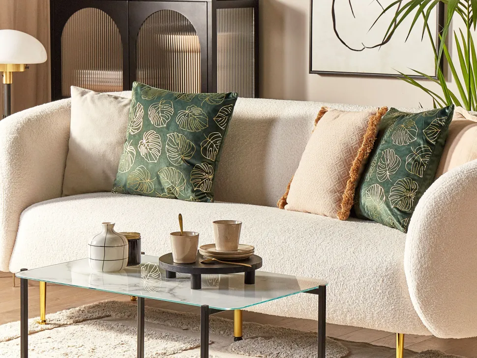 Conjunto De 2 Almofadas Decorativas Veludo Verde E Dourado 45 X 45 Cm Monstera