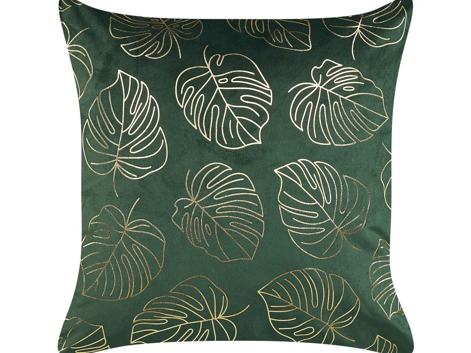 Conjunto De 2 Almofadas Decorativas Veludo Verde E Dourado 45 X 45 Cm Monstera