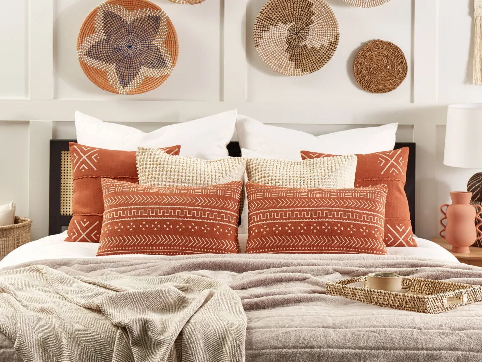 Conjunto De 2 Almofadas Decorativas Padrao Geometrico Em Algodao Laranja 35 X 55 Cm Orlaya