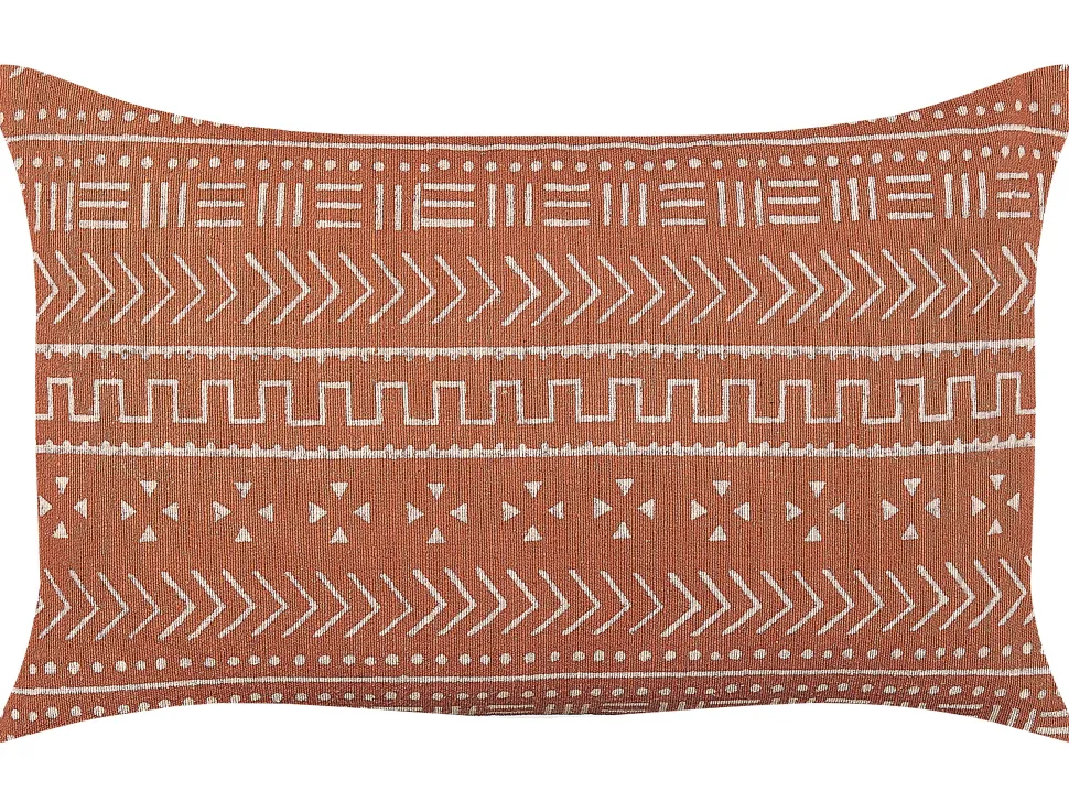 Conjunto De 2 Almofadas Decorativas Padrao Geometrico Em Algodao Laranja 35 X 55 Cm Orlaya