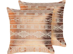 Conjunto De 2 Almofadas De Algodao Com Padrao Geometrico 50 X 50 Cm Cobre Oujda