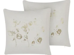 Conjunto De 2 Almofadas Decorativas Creme E Dourado 45 X 45 Cm Gomphrena