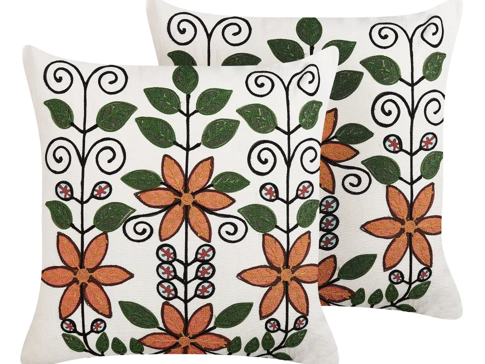 Conjunto De 2 Almofadas Decorativas Bordadas Em Algodao Multicolor 50 X 50 Cm Vellore