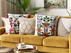 Conjunto De 2 Almofadas Decorativas Bordadas Em Algodao Multicolor 50 X 50 Cm Vellore