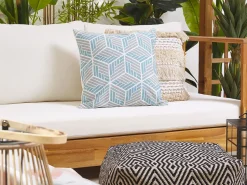Conjunto De 2 Almofadas De Jardim Com Padrao Geometrico Cinzento E Azul 45 X 45 Cm Veggio