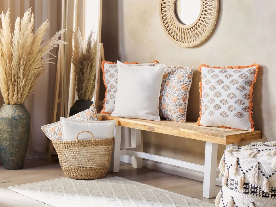 Conjunto De 2 Almofadas Decorativas Brancas 45 X 45 Cm Subulata