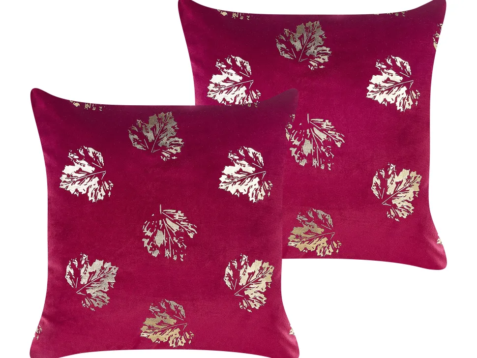 Conjunto De 2 Almofadas Decorativas Borgonha 45 X 45 Cm Goldenrod