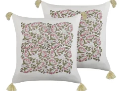 Conjunto De 2 Almofadas Decorativas Com Padrao Floral Com Borlas Em Algodao Multicolor 45 X 45 Cm Carissa