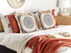 Conjunto De 2 Almofadas Decorativas Cremes E Pretas 45 X 45 Cm Geranium