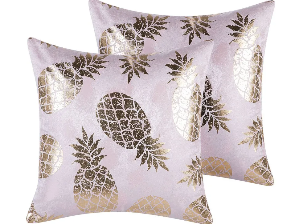 Conjunto De 2 Almofadas Decorativas Rosas 45 X 45 Cm Astilbe