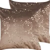 Conjunto De 2 Almofadas Decorativas Em Veludo Castanho E Dourado 45 X 45 Cm Poppy