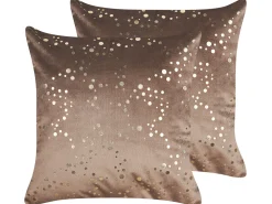 Conjunto De 2 Almofadas Decorativas Em Veludo Castanho E Dourado 45 X 45 Cm Poppy