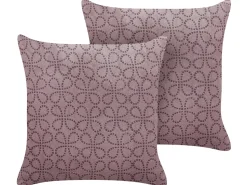 Conjunto De 2 Almofadas Decorativas Padrao Geometrico Em Veludo Rosa 45 X 45 Cm Larkspur