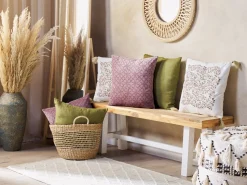 Conjunto De 2 Almofadas Decorativas Padrao Geometrico Em Veludo Rosa 45 X 45 Cm Larkspur