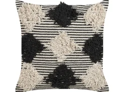 Conjunto De 2 Almofadas Decorativas Tufadas Em Algodao Creme E Preto 50 X 50 Cm Bhusawal