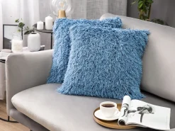 Conjunto De 2 Almofadas Decorativas Azuis 45 X 45 Cm Cide