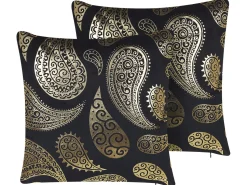 Conjunto De 2 Almofadas Decorativas Preto E Dourado 45 X 45 Cm Ursinia