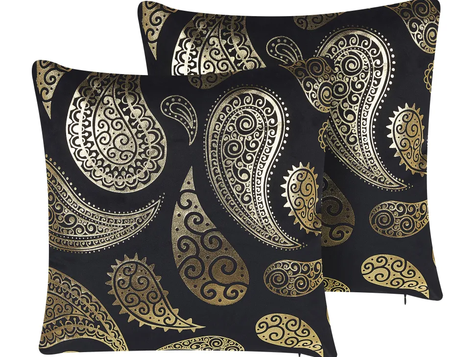 Conjunto De 2 Almofadas Decorativas Preto E Dourado 45 X 45 Cm Ursinia