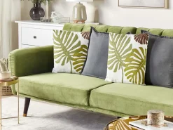 Conjunto De 2 Almofadas Decorativas De Algodao 45 X 45 Cm Padrao Folhas Verdes Zenobia