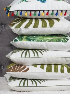 Conjunto De 2 Almofadas Decorativas De Algodao 45 X 45 Cm Padrao Folhas Verdes Zenobia