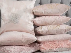 Conjunto De 2 Almofadas Decorativas Entrelacada 45 X 45 Cm Rosa Tithonia