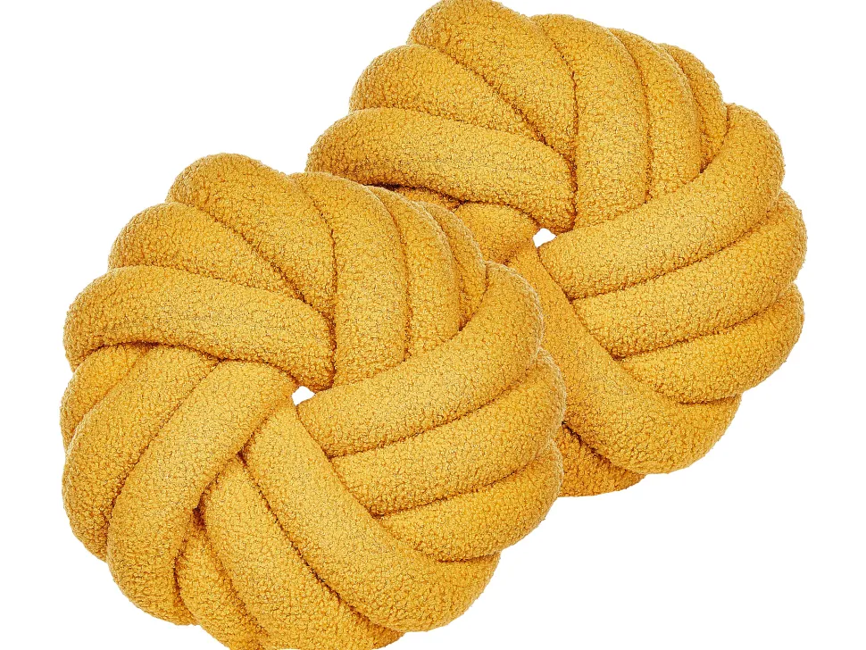 Conjunto De 2 Almofadas Decorativas Com No Em Tecido Boucle Amarelo 31 X 31 Cm Akola