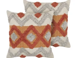 Conjunto De 2 Almofadas Decorativas Tufadas Em Algodao Multicolor 45 X 45 Cm Brevifolia