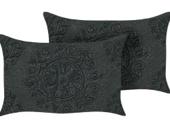 Conjunto De 2 Almofadas Decorativas Algodao Cinzento Escuro Com Relevo 30 X 50 Cm Veloor