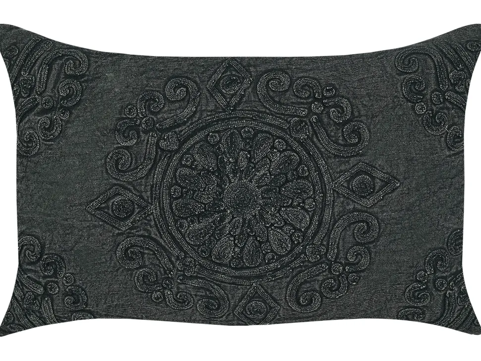 Conjunto De 2 Almofadas Decorativas Algodao Cinzento Escuro Com Relevo 30 X 50 Cm Veloor