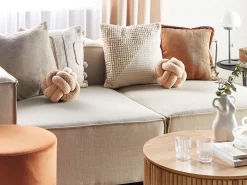 Conjunto De 2 Almofadas Decorativas Com No Em Tecido Boucle Creme 19 X 19 Cm Malni