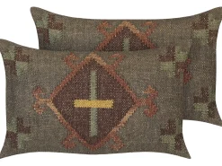 Conjunto De 2 Almofadas Decorativas Em Juta Multicolor 30 X 50 Cm Katora