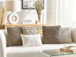 Conjunto De 2 Almofadas Decorativas Em Algodao Preto Com Juta Creme 45 X 45 Cm Bergenia