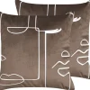 Conjunto De 2 Almofadas Decorativas Veludo Castanho E Branco 45 X 45 Cm Philodendron