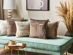 Conjunto De 2 Almofadas Decorativas Veludo Castanho E Branco 45 X 45 Cm Philodendron