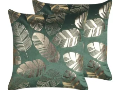 Conjunto De 2 Almofadas Decorativas Veludo Verde E Dourado 45 X 45 Cm Sunflower
