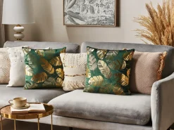Conjunto De 2 Almofadas Decorativas Veludo Verde E Dourado 45 X 45 Cm Sunflower