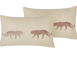 Conjunto De 2 Almofadas Decorativas Creme 30 X 50 Cm Nierembergia