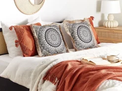 Conjunto De 2 Almofadas Decorativas Cremes E Pretas 45 X 45 Cm Agrimony