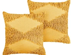 Conjunto De 2 Almofadas Decorativas Em Algodao Amarelo 45 X 45 Cm Rhoeo