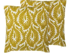 Conjunto De 2 Almofadas Decorativas Bordadas Algodao Amarelo 45 X 45 Primula