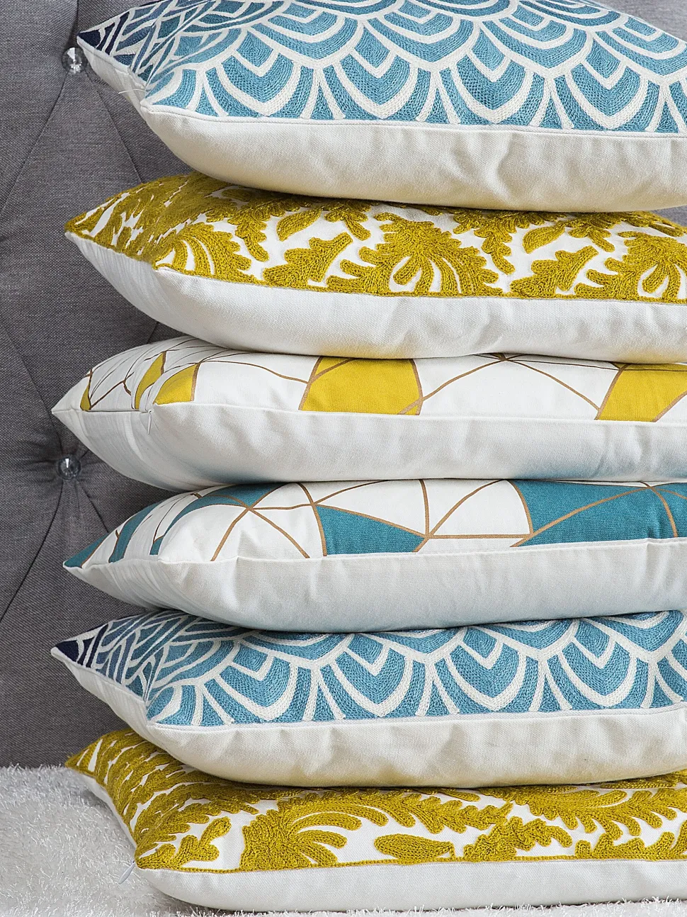 Conjunto De 2 Almofadas Decorativas Bordadas Algodao Amarelo 45 X 45 Primula