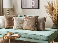 Conjunto De 2 Almofadas Decorativas Em Veludo Castanho E Dourado 45 X 45 Cm Daffodil