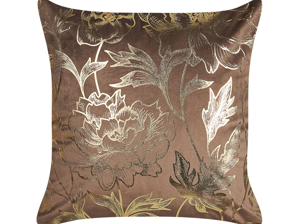 Conjunto De 2 Almofadas Decorativas Em Veludo Castanho E Dourado 45 X 45 Cm Daffodil